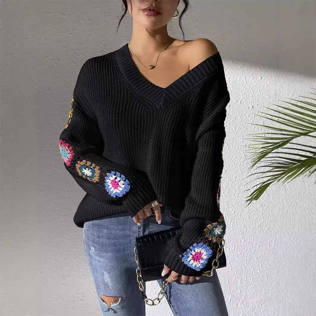 Claire™ | Crochet Patch Knit Sweater